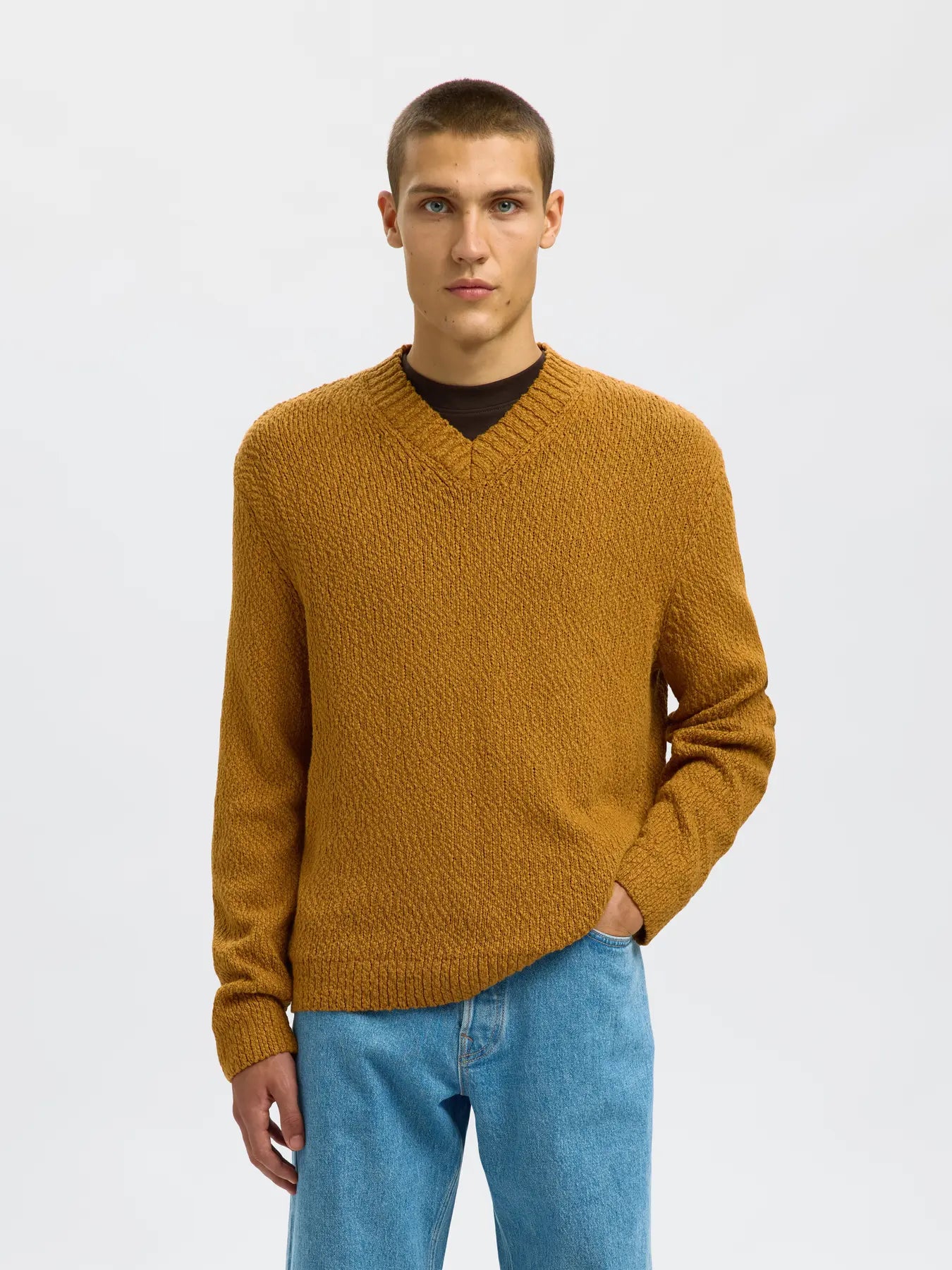 SELECTED - SLHANGUS LS knit Relaxed V-Neck - Top
