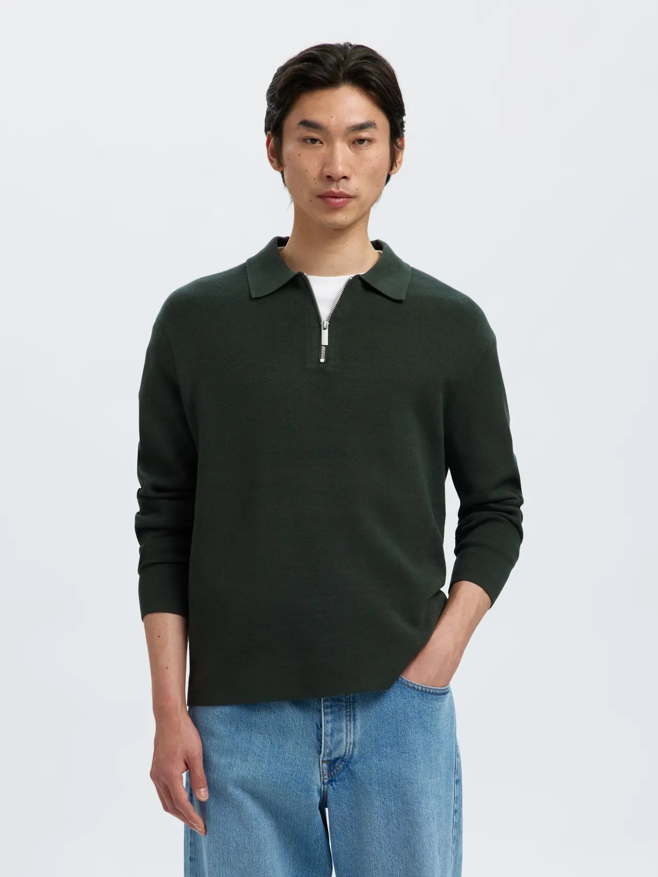 SELECTED - SLHTELLER FN RELAXED HALF ZIP POLO NOOS Top