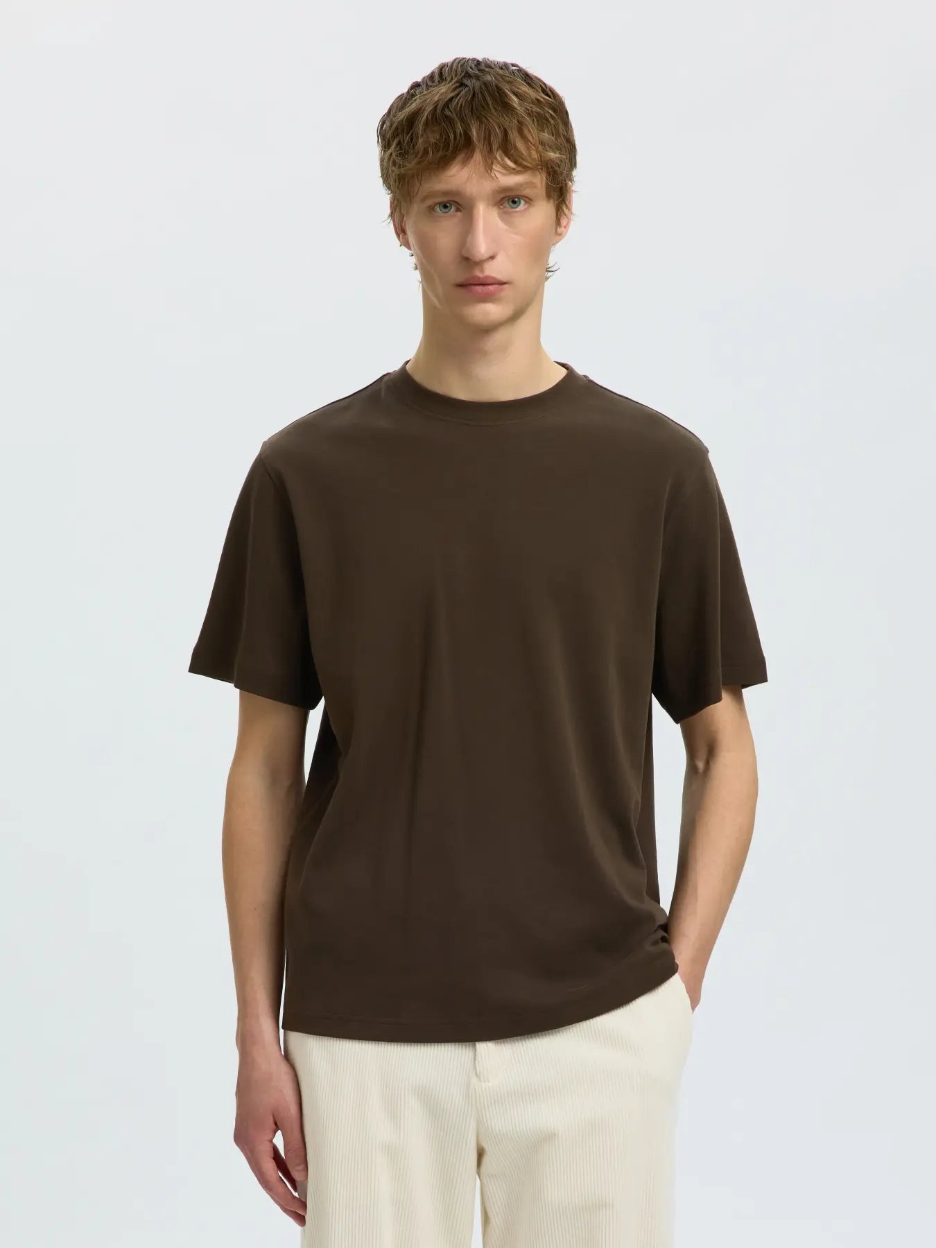 Selected- SLMTAJ MID WGT PEACH SS O-NECK TEE NOOS - T-shirt